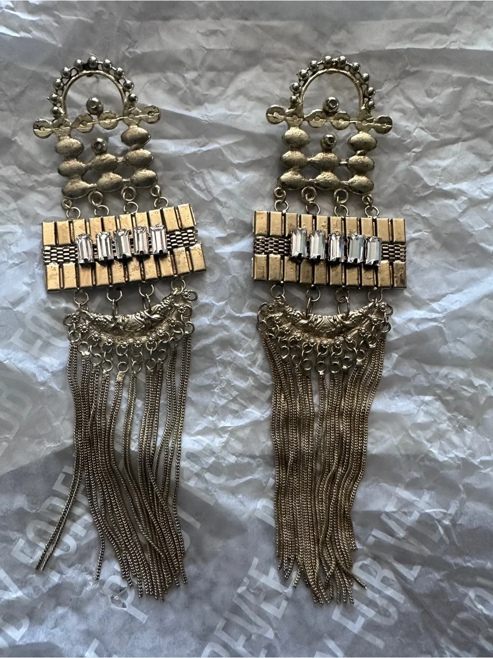 Gold-Tone Fringe Statement Earrings - Gold - Picture 2 of 5